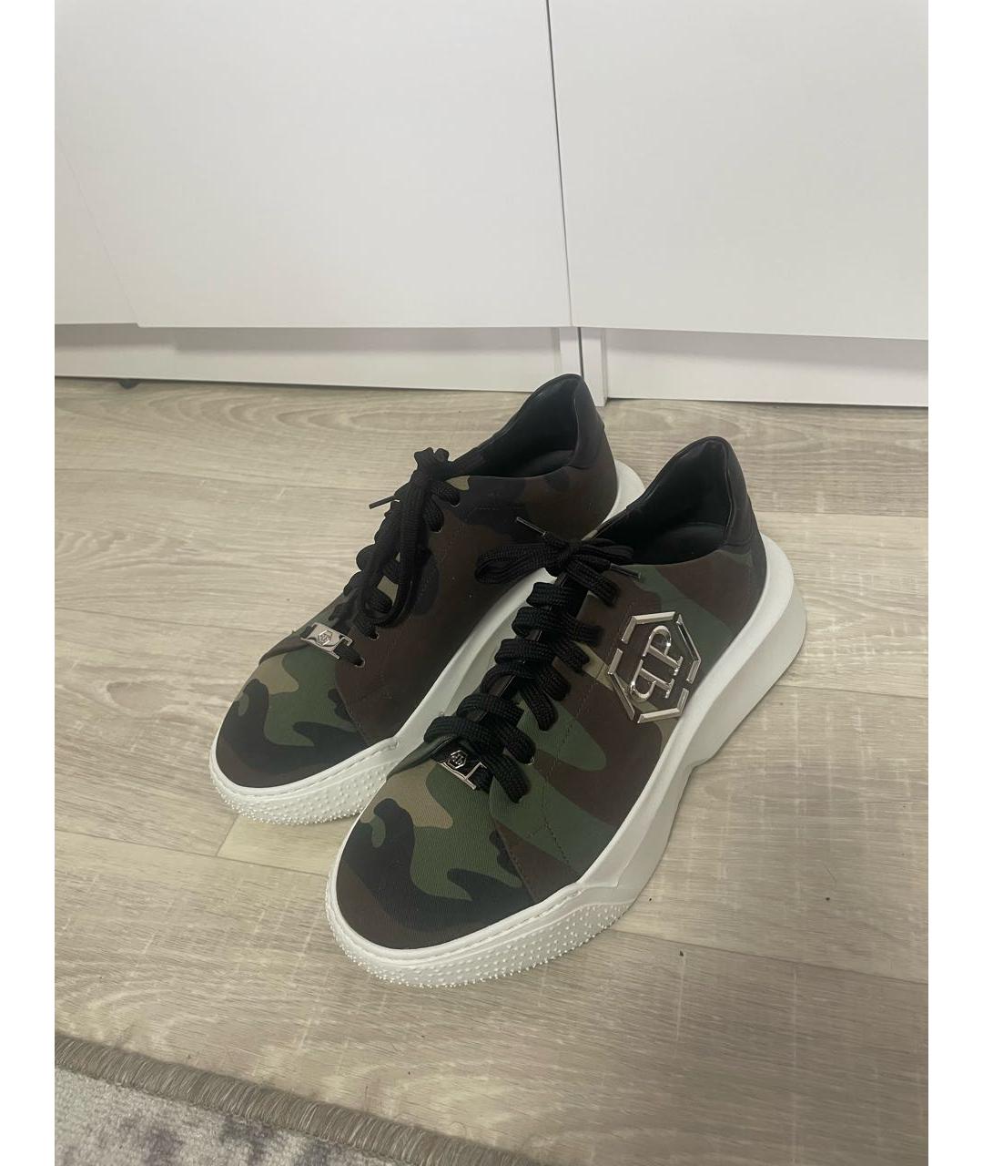 PHILIPP PLEIN Зеленые нубуковые низкие кроссовки / кеды, фото 2