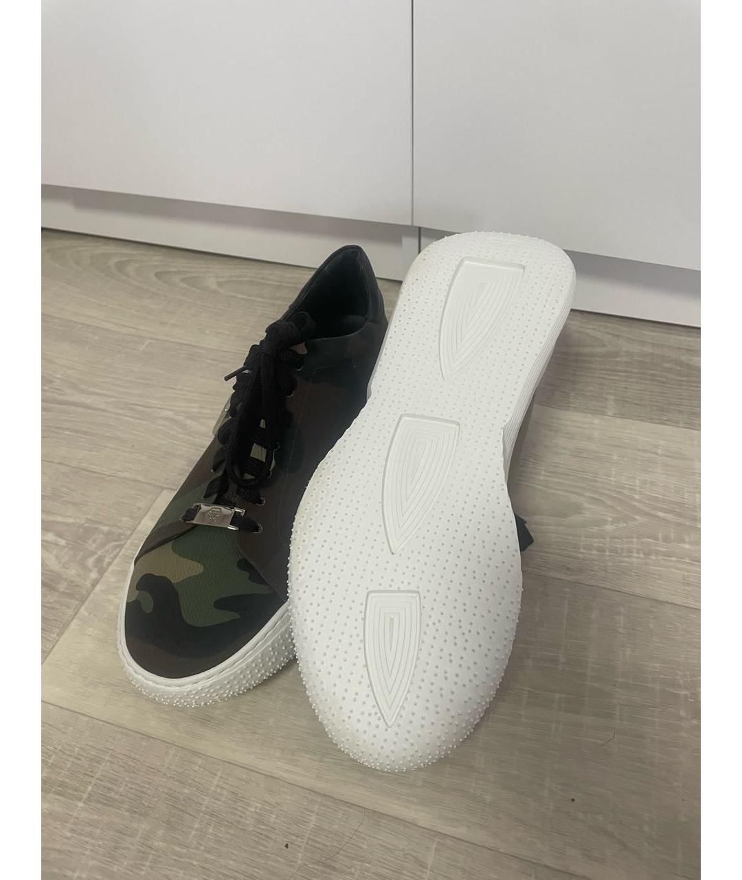 PHILIPP PLEIN Зеленые нубуковые низкие кроссовки / кеды, фото 4