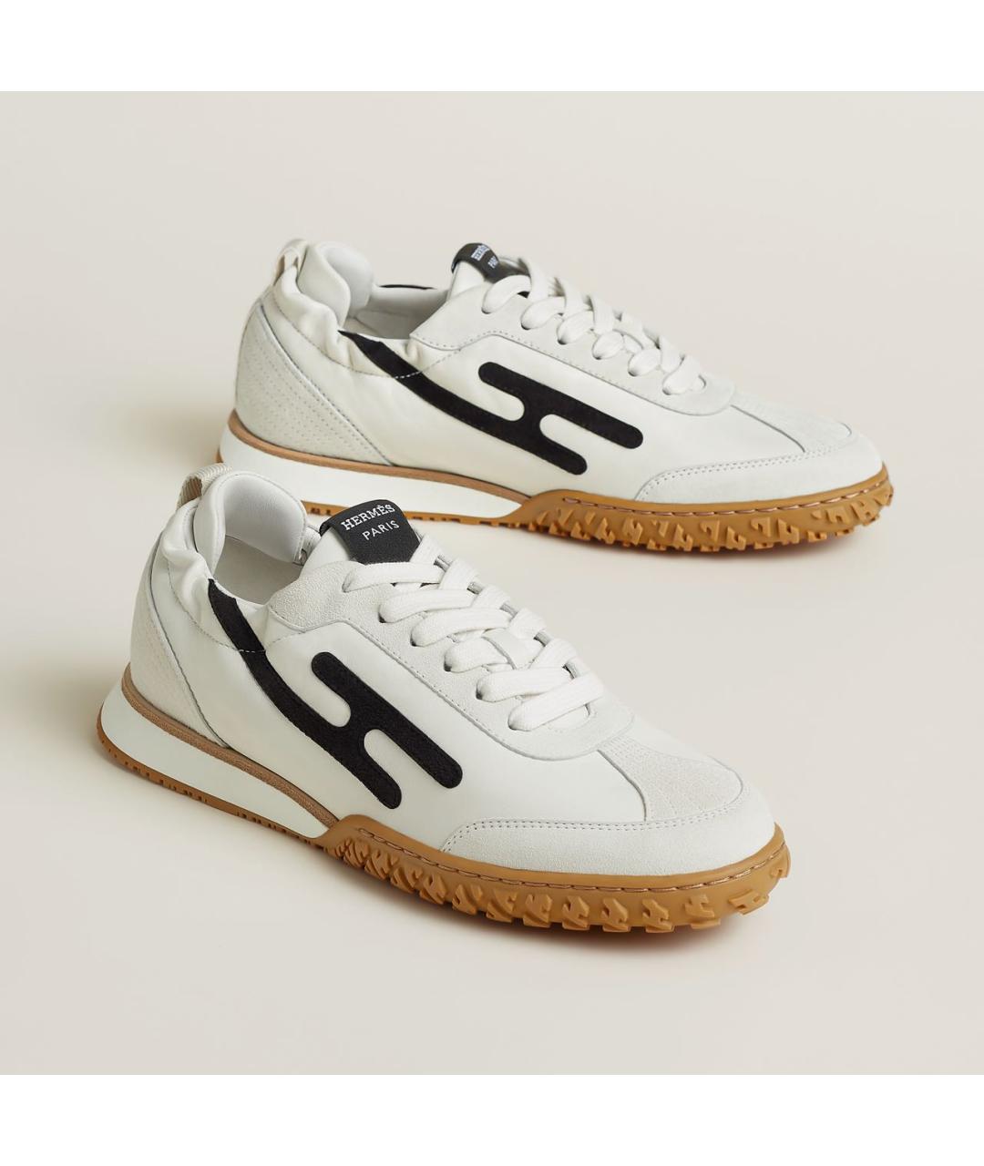 HERMES Белые кожаные кроссовки, фото 6