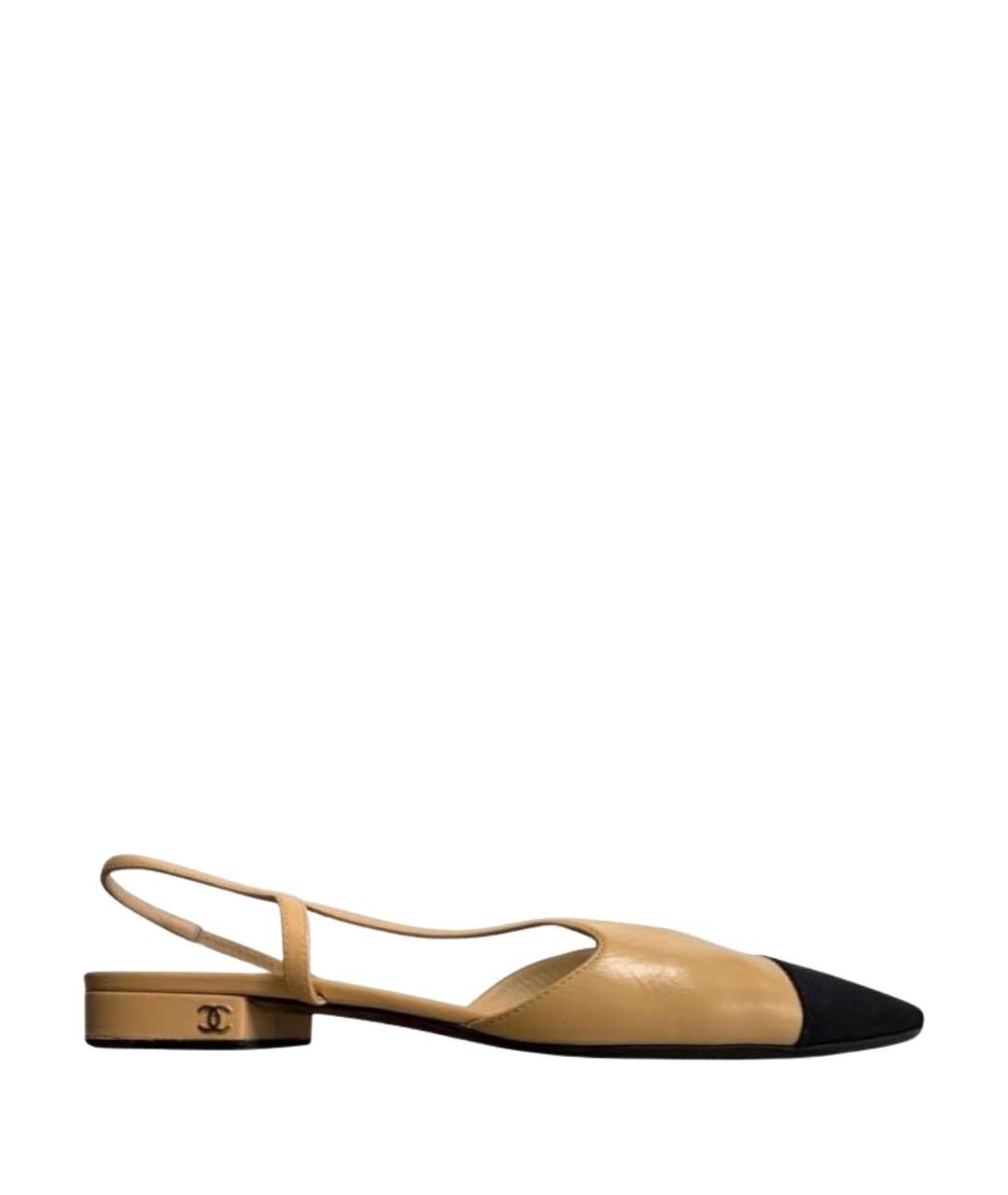 CHANEL Бежевые кожаные балетки, фото 1