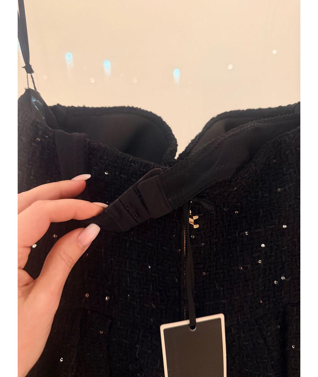 ELISABETTA FRANCHI Черное твидовое коктейльное платье, фото 3