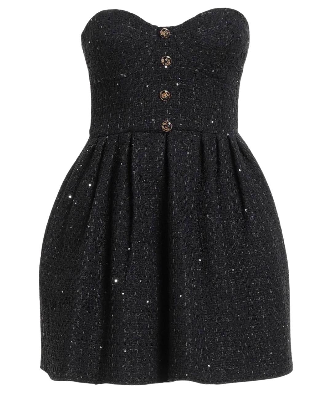 ELISABETTA FRANCHI Черное твидовое коктейльное платье, фото 1