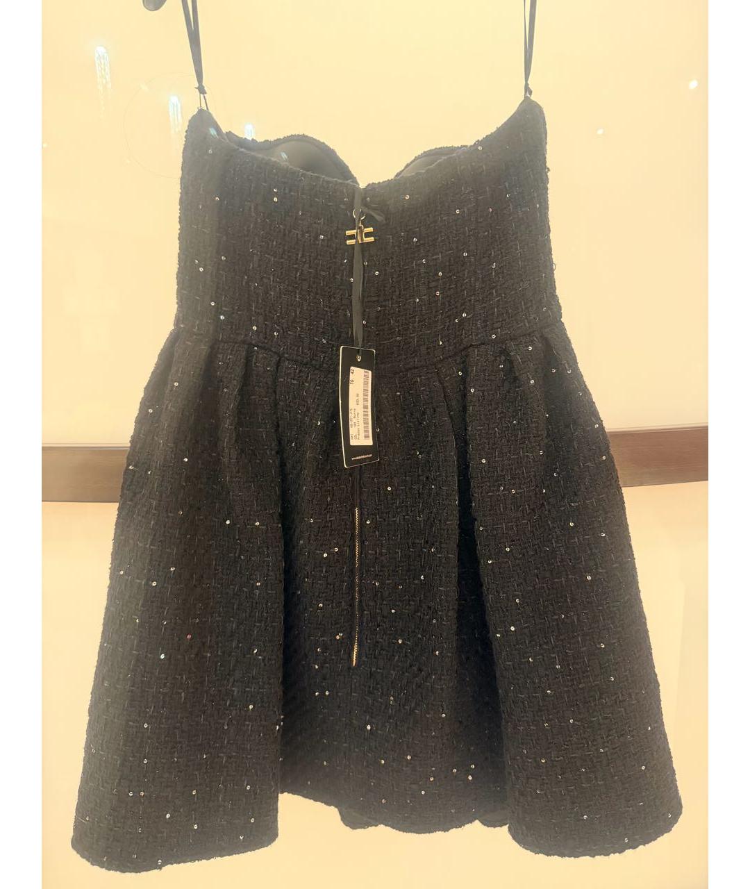 ELISABETTA FRANCHI Черное твидовое коктейльное платье, фото 7
