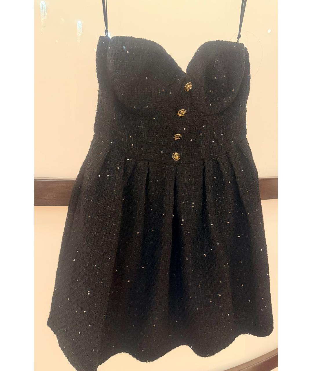 ELISABETTA FRANCHI Черное твидовое коктейльное платье, фото 6