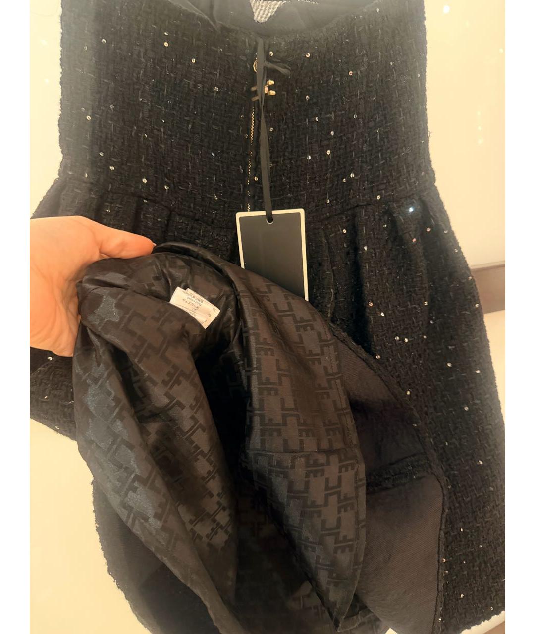 ELISABETTA FRANCHI Черное твидовое коктейльное платье, фото 8