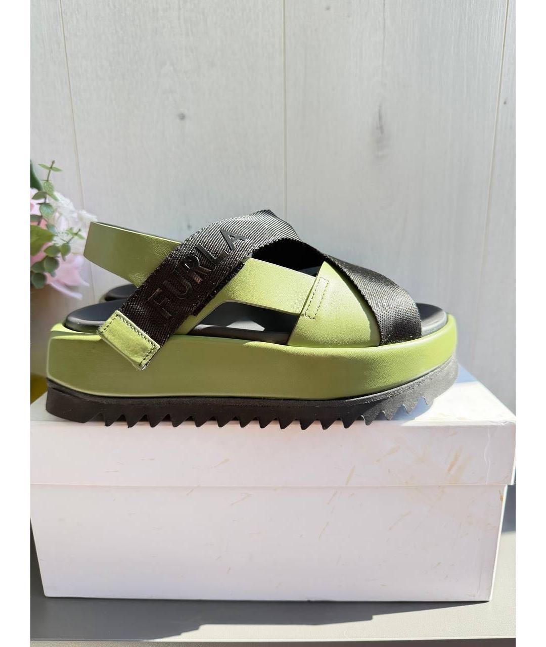 FURLA Салатовые текстильные босоножки, фото 6