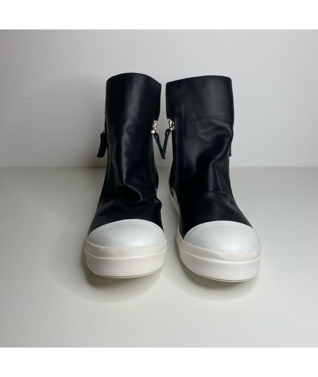 RICK OWENS Черные кожаные высокие кроссовки / кеды, фото 2