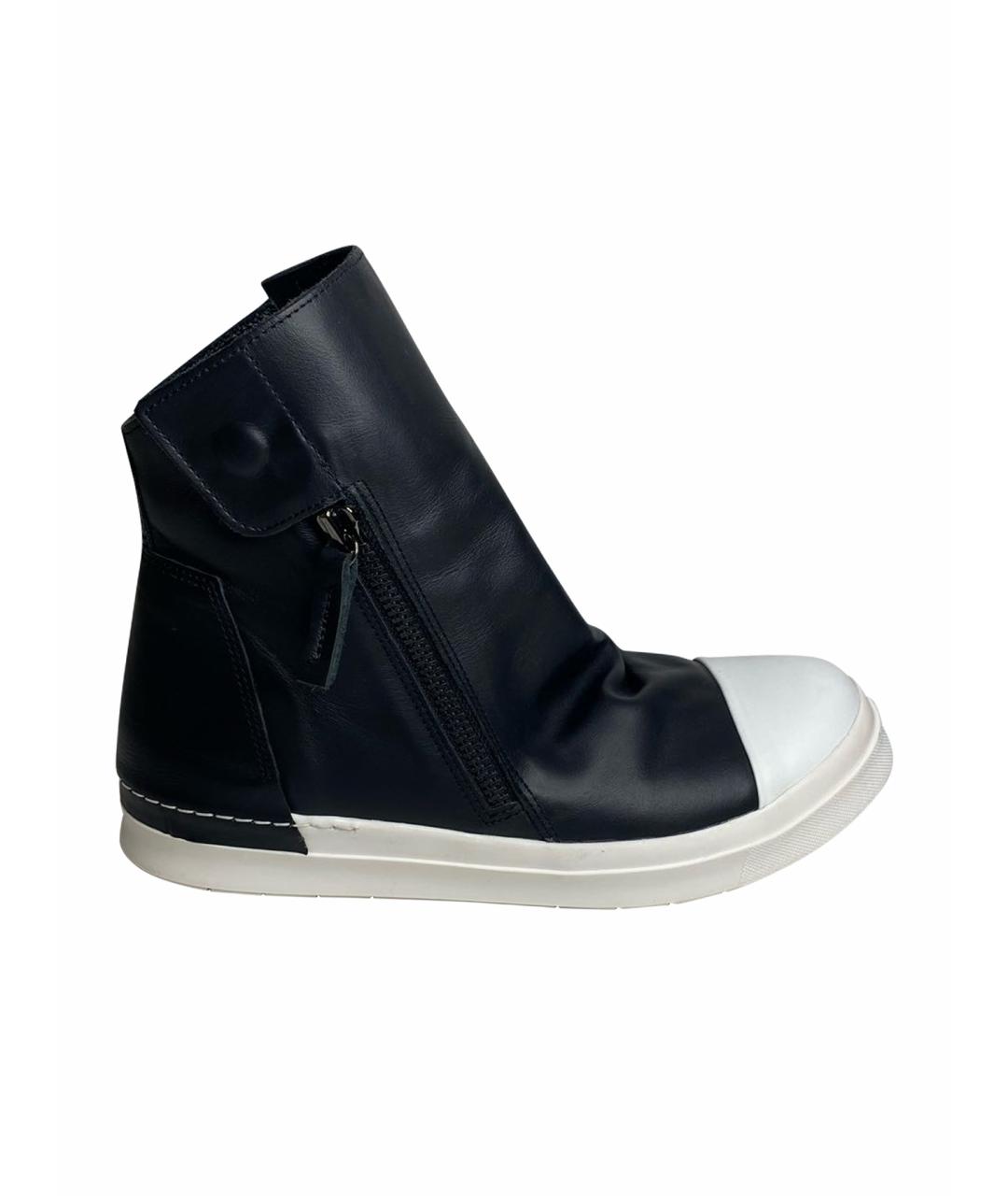 RICK OWENS Черные кожаные высокие кроссовки / кеды, фото 1