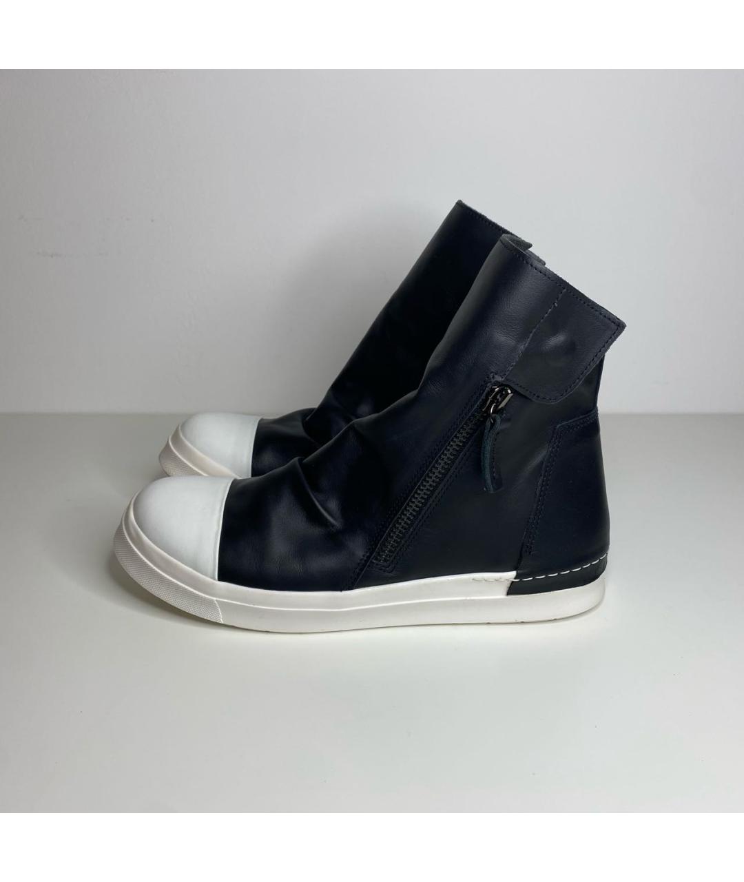 RICK OWENS Черные кожаные высокие кроссовки / кеды, фото 3