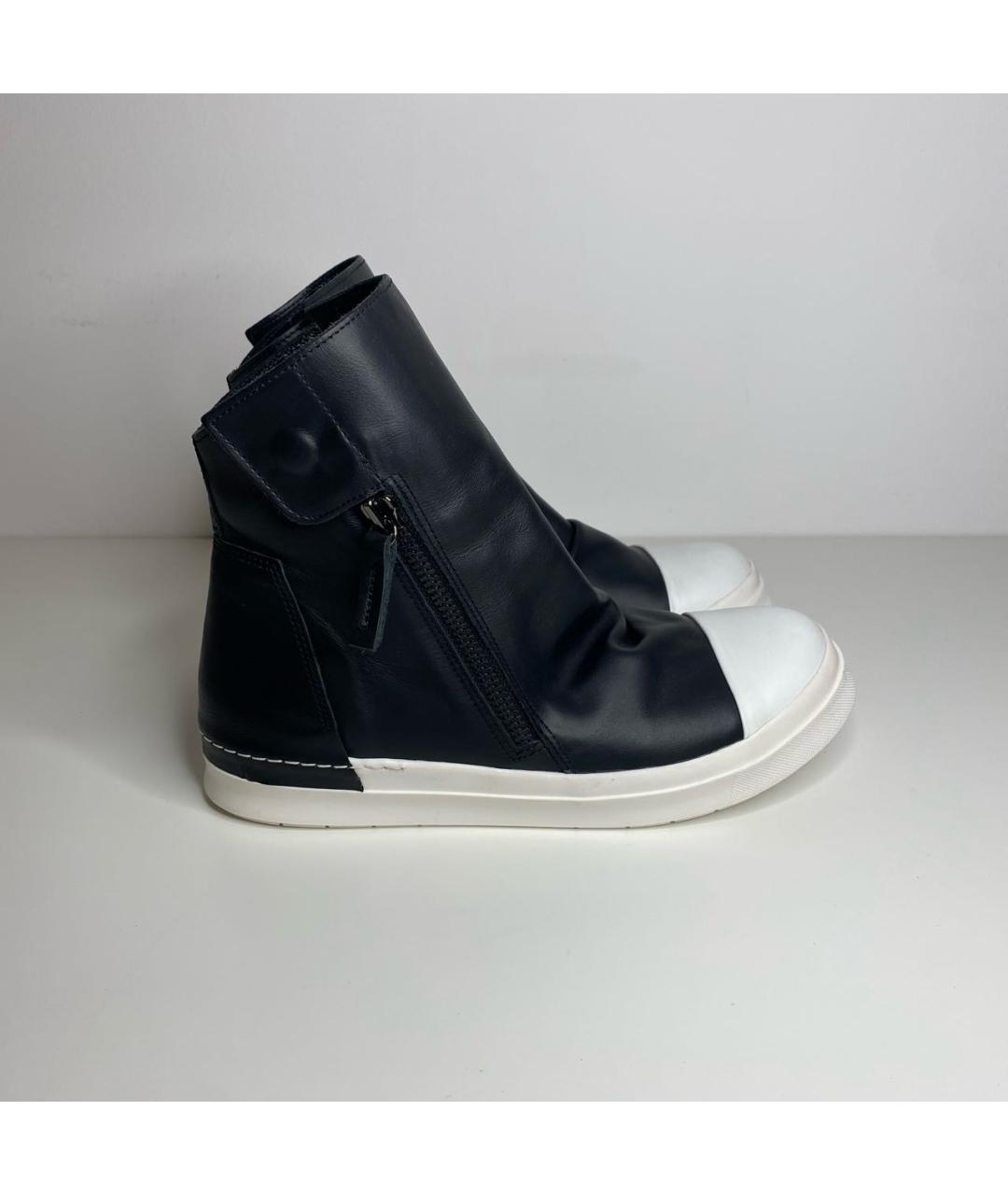 RICK OWENS Черные кожаные высокие кроссовки / кеды, фото 9