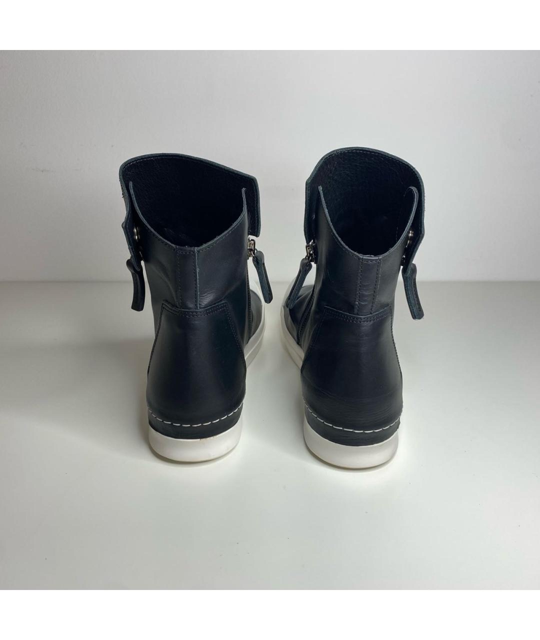 RICK OWENS Черные кожаные высокие кроссовки / кеды, фото 4