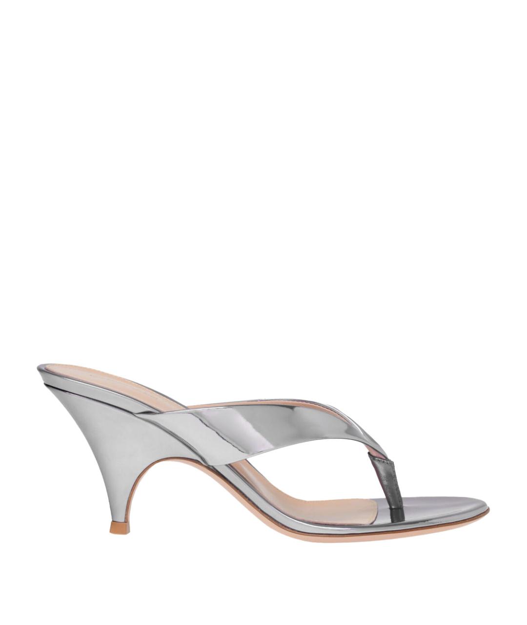 GIANVITO ROSSI Серебряные кожаные мюли, фото 1