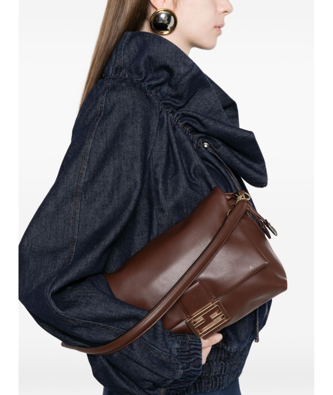 FENDI Коричневая кожаная сумка через плечо, фото 4