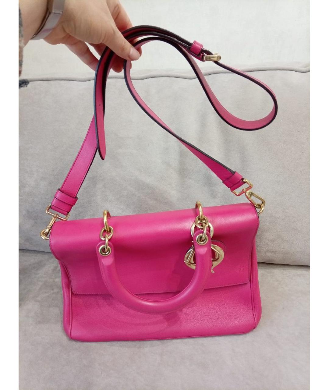 CHRISTIAN DIOR Фуксия кожаная сумка с короткими ручками, фото 4