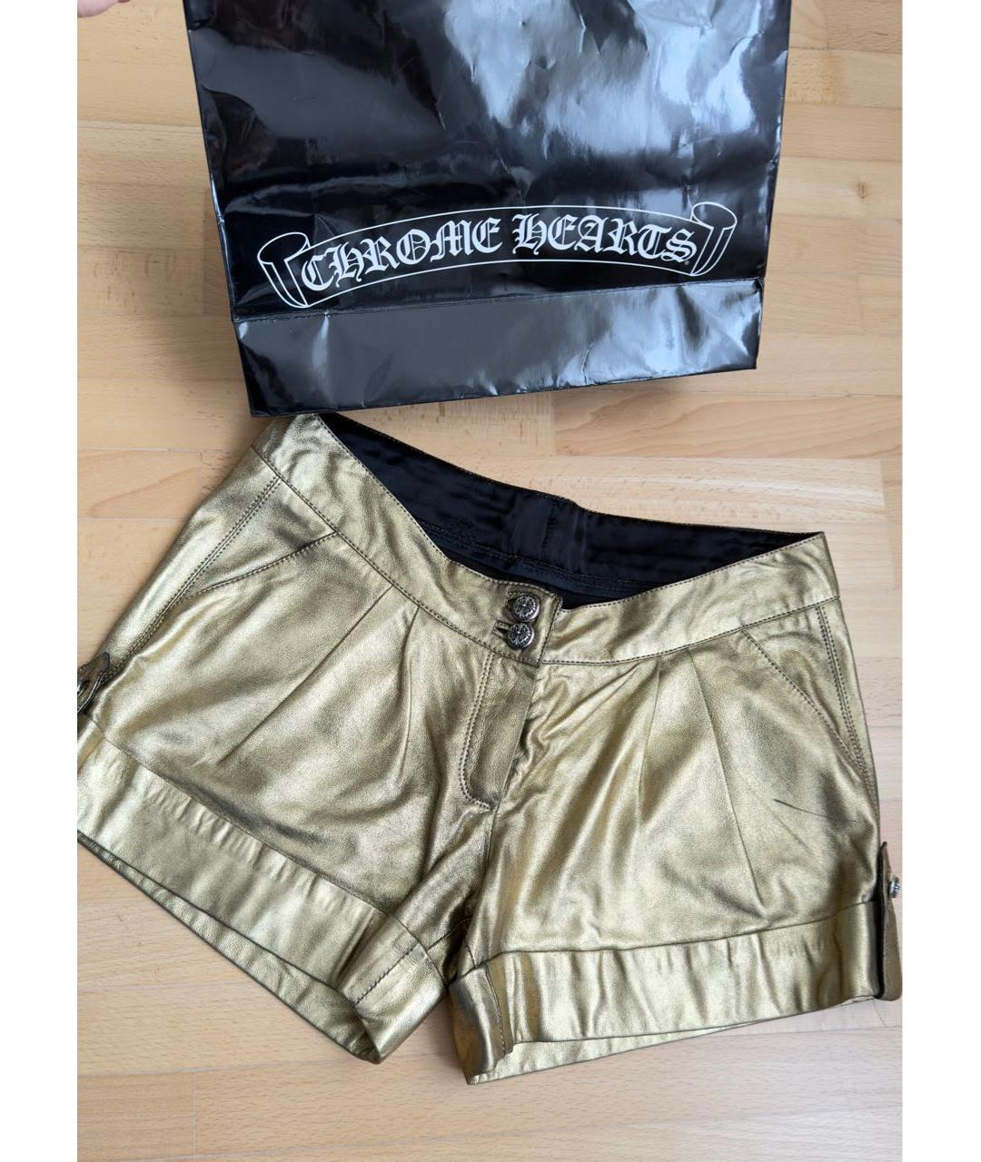 CHROME HEARTS Золотые кожаные шорты, фото 6