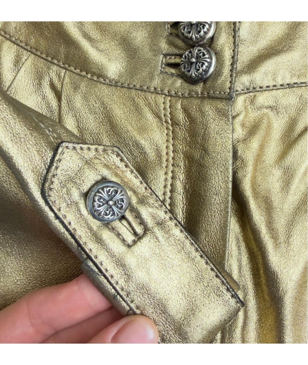 CHROME HEARTS Золотые кожаные шорты, фото 3