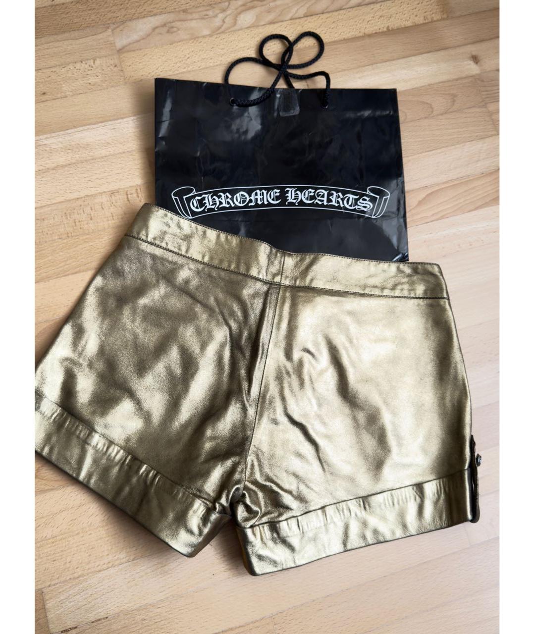 CHROME HEARTS Золотые кожаные шорты, фото 2