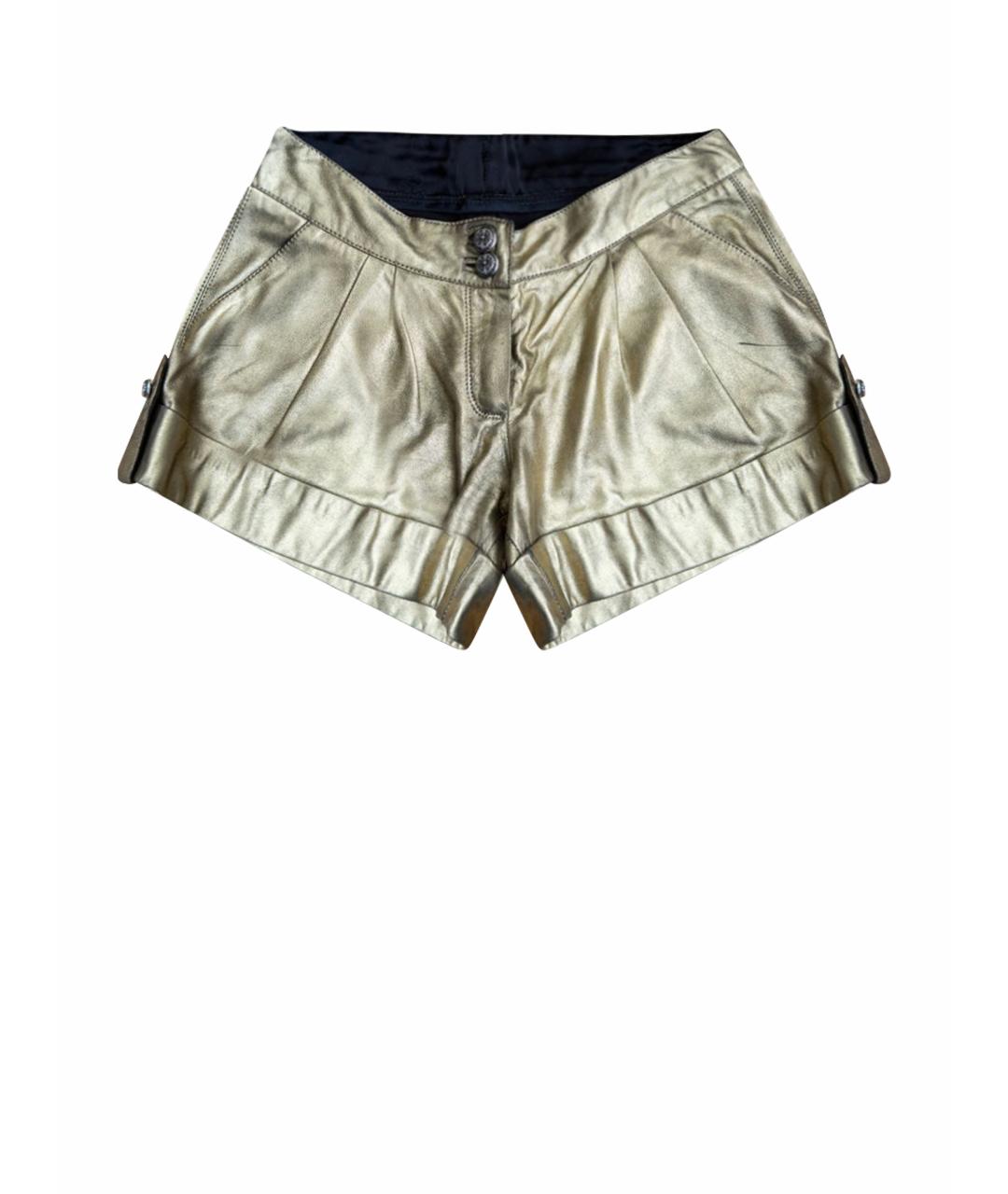 CHROME HEARTS Золотые кожаные шорты, фото 1