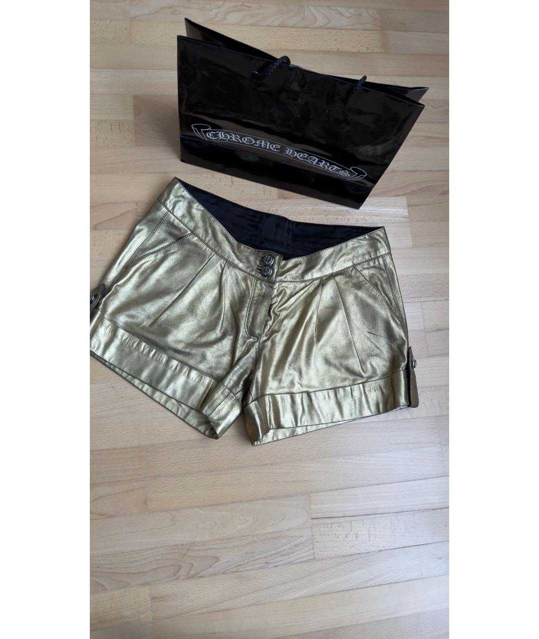 CHROME HEARTS Золотые кожаные шорты, фото 4
