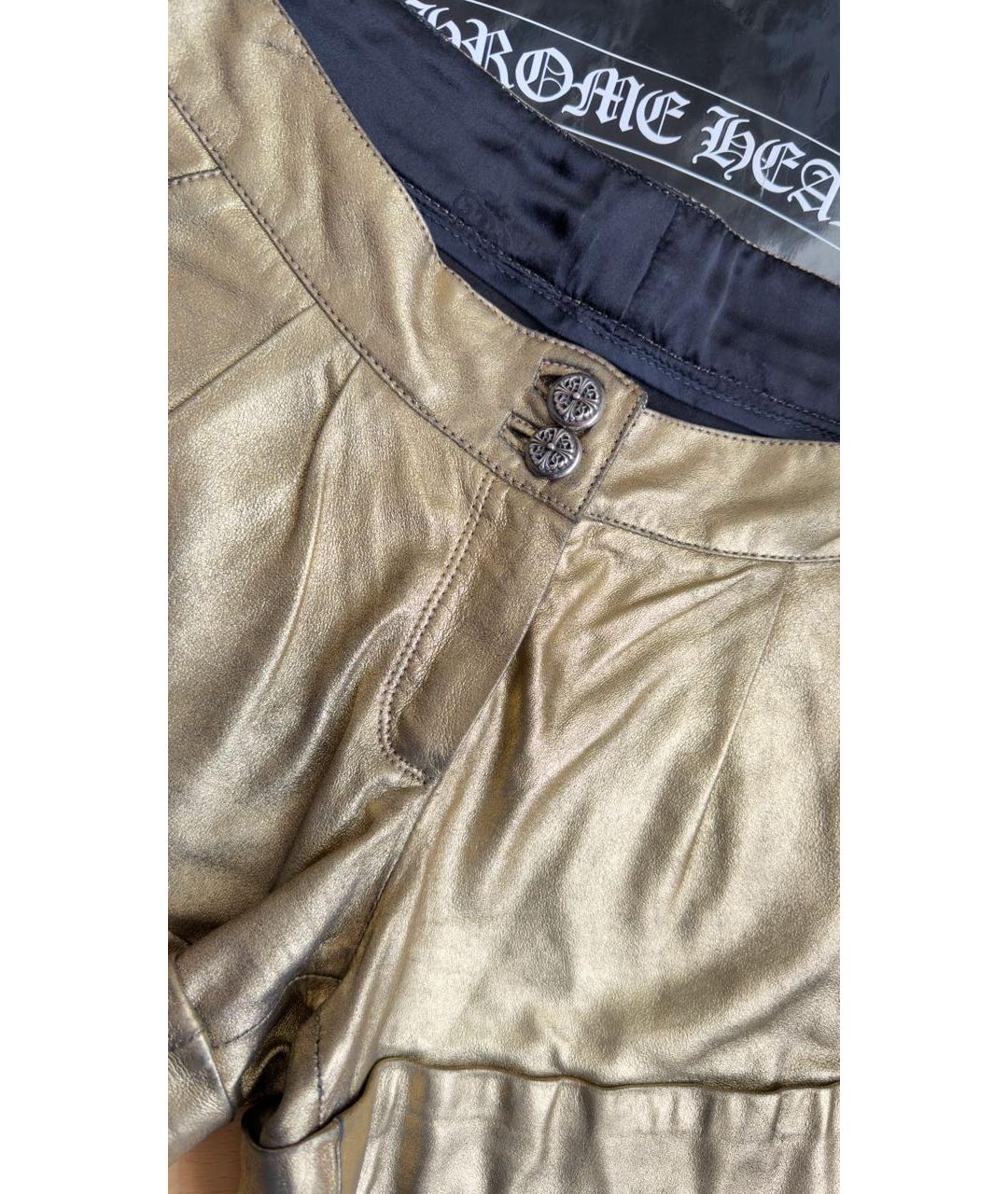 CHROME HEARTS Золотые кожаные шорты, фото 5