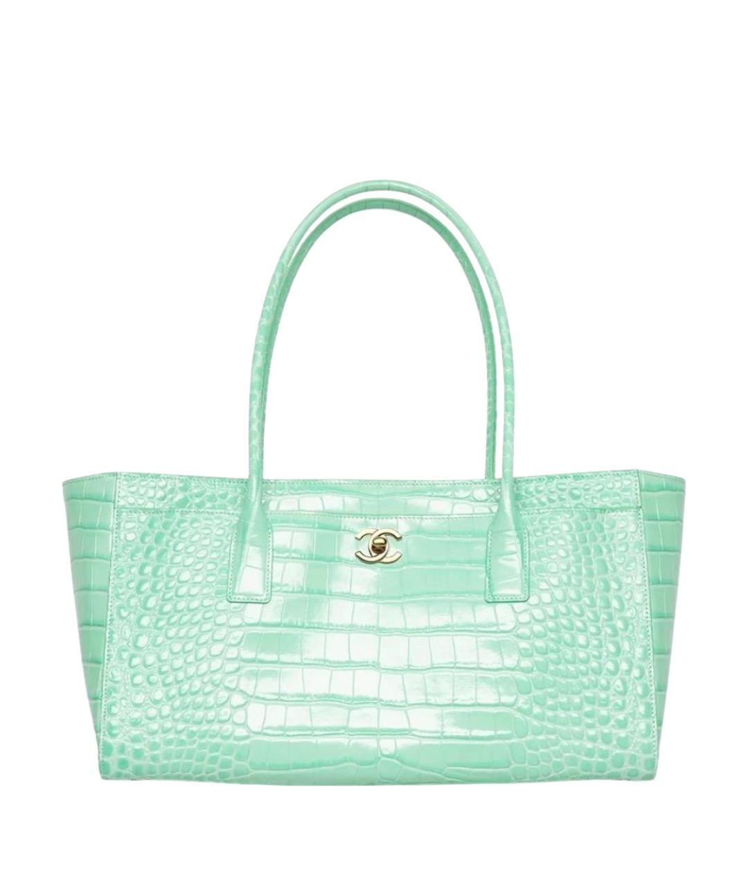 CHANEL Бирюзовая кожаная сумка с короткими ручками, фото 1