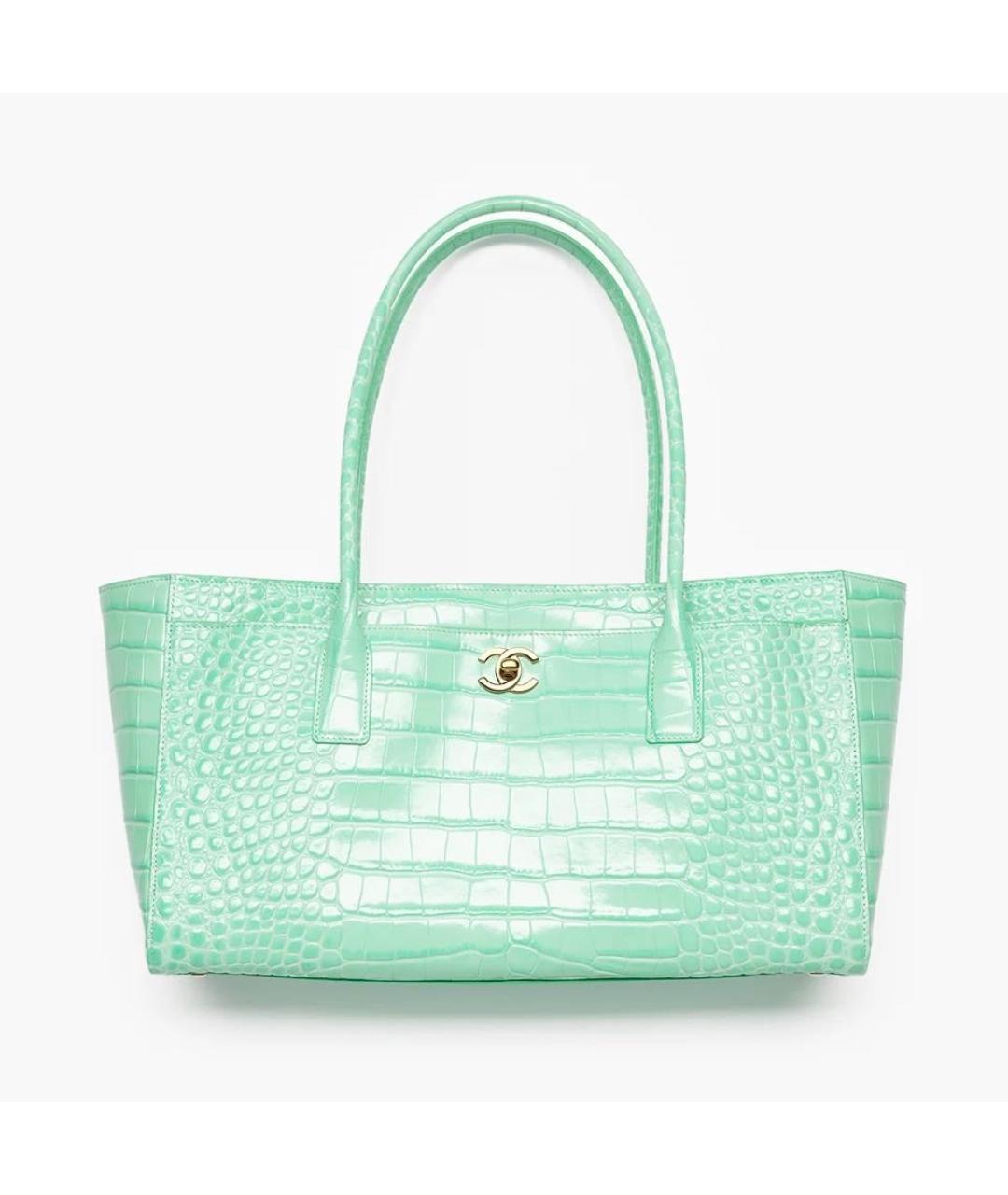 CHANEL Бирюзовая кожаная сумка с короткими ручками, фото 9