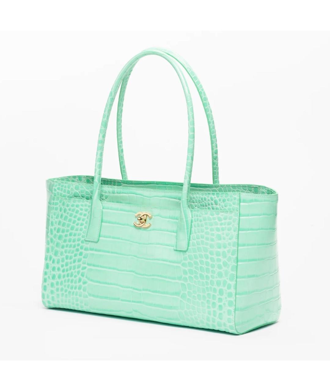 CHANEL Бирюзовая кожаная сумка с короткими ручками, фото 8