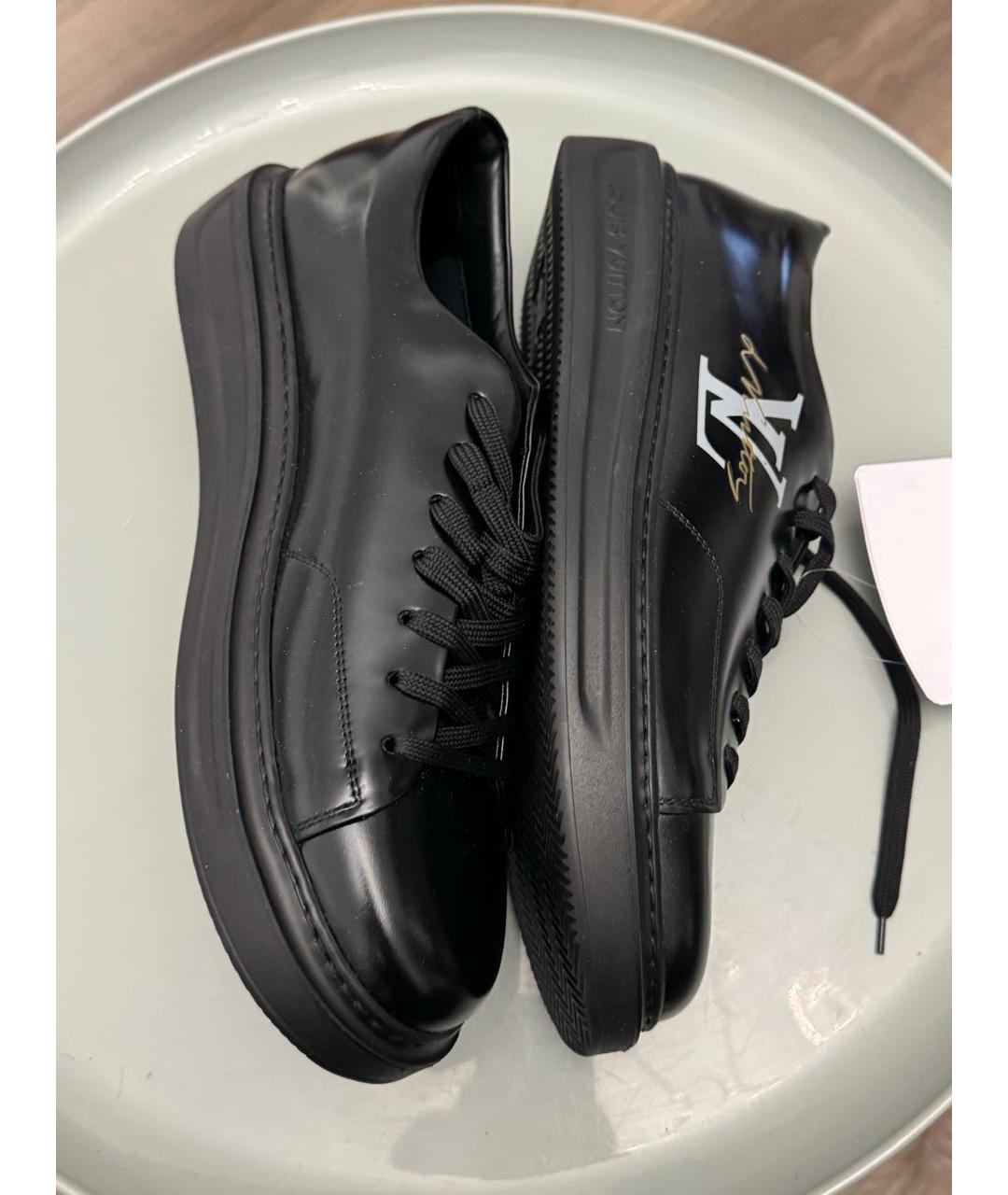 LOUIS VUITTON Черные низкие кроссовки / кеды из лакированной кожи, фото 3