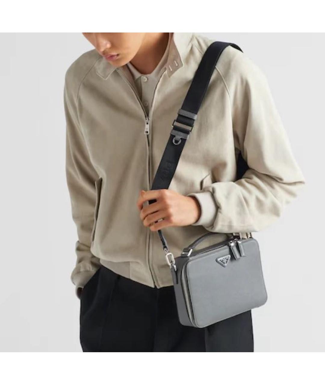 PRADA Серая кожаная сумка на плечо, фото 6