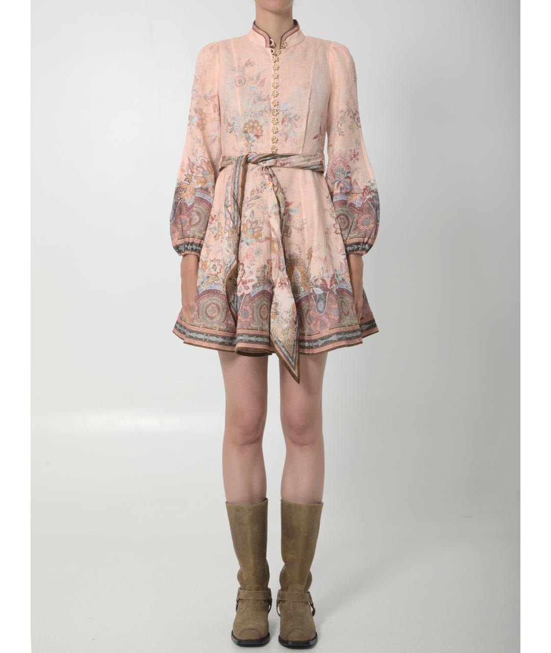 ZIMMERMANN Розовое льняное повседневное платье, фото 5