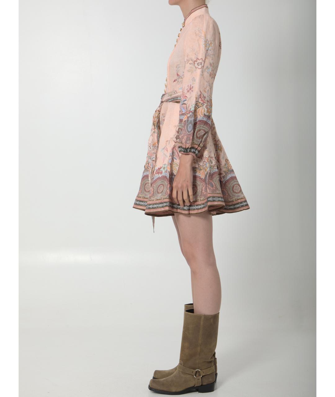 ZIMMERMANN Розовое льняное повседневное платье, фото 3