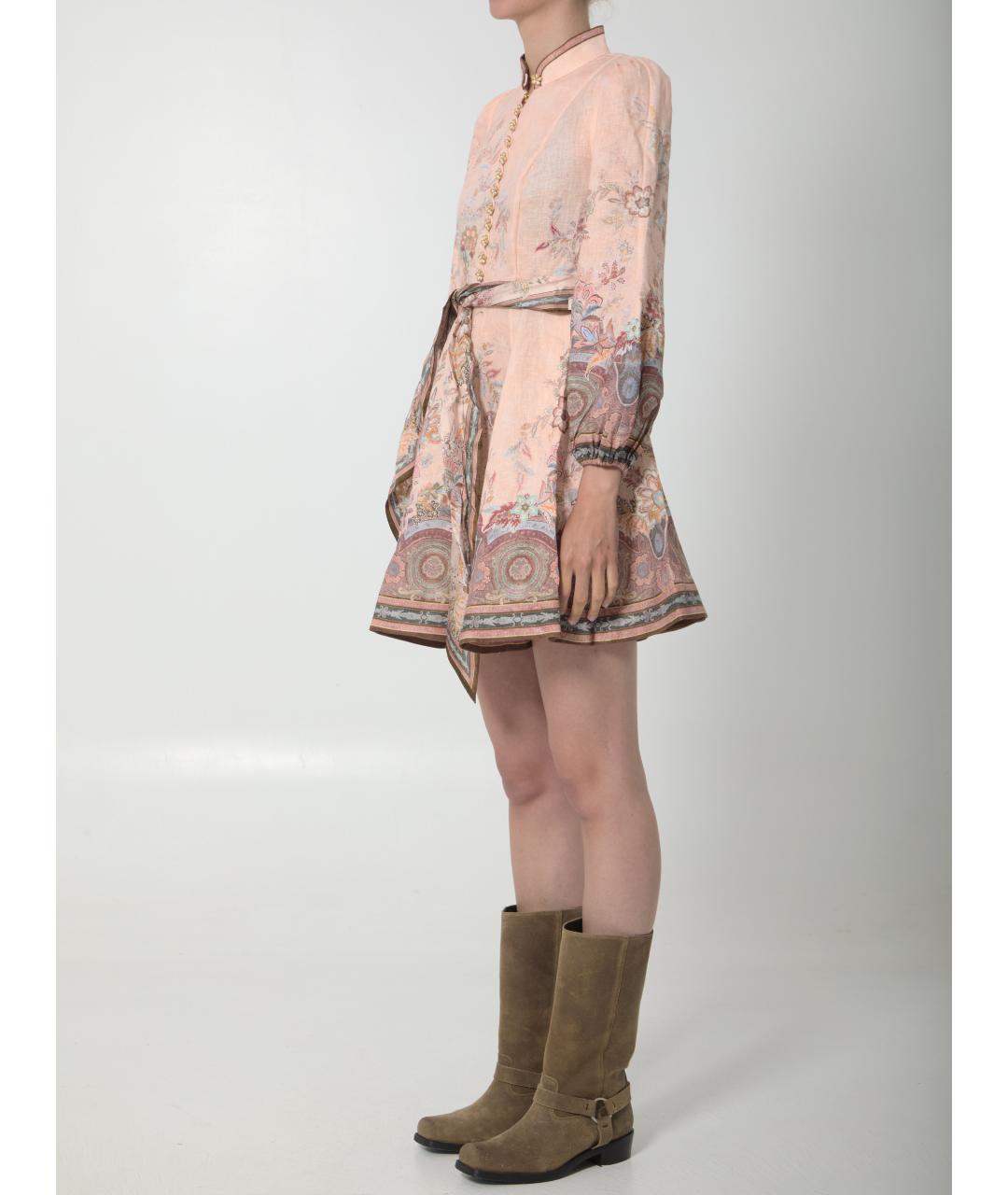 ZIMMERMANN Розовое льняное повседневное платье, фото 2