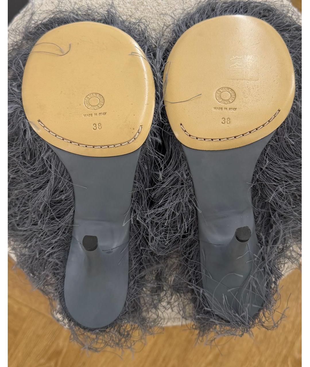 DRIES VAN NOTEN Антрацитовые кожаные мюли, фото 4