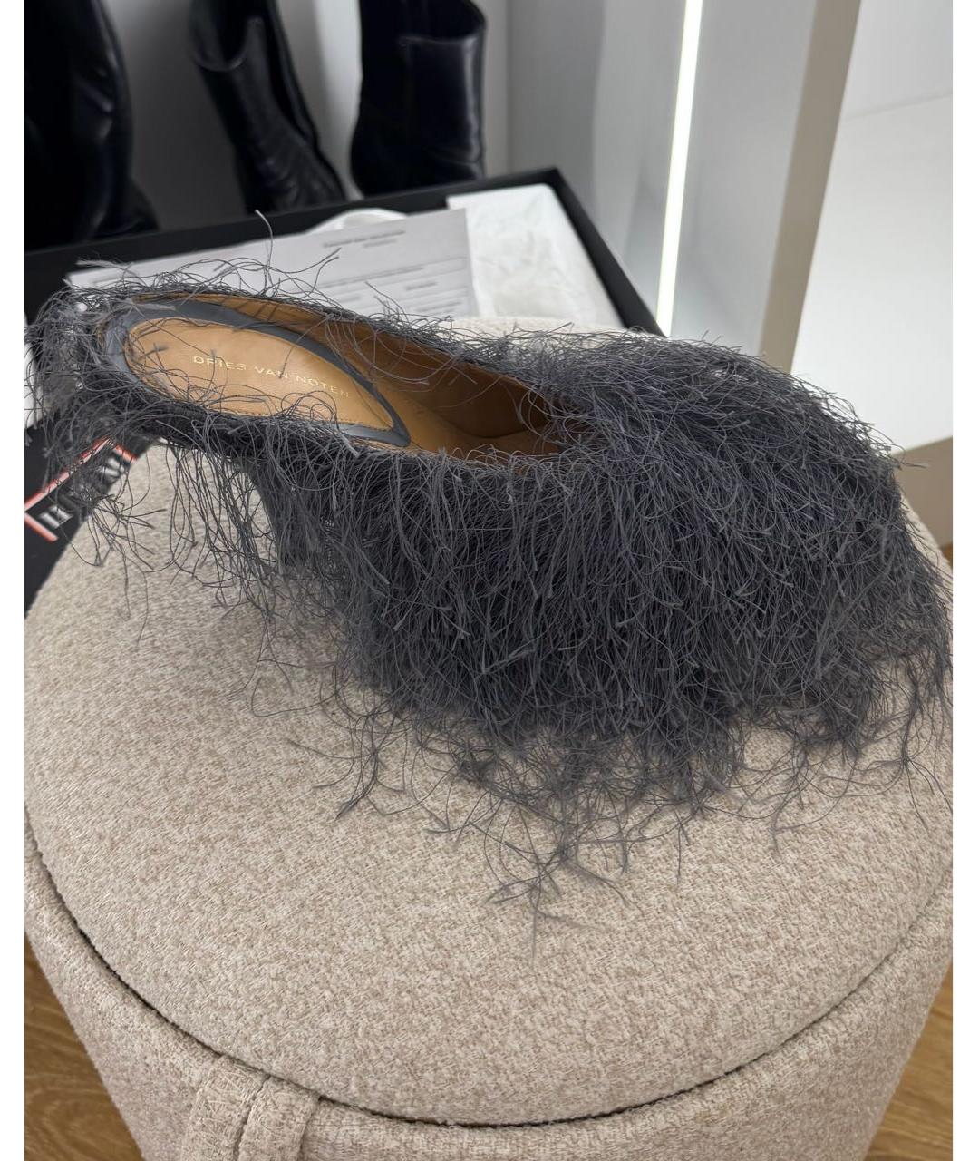 DRIES VAN NOTEN Антрацитовые кожаные мюли, фото 9