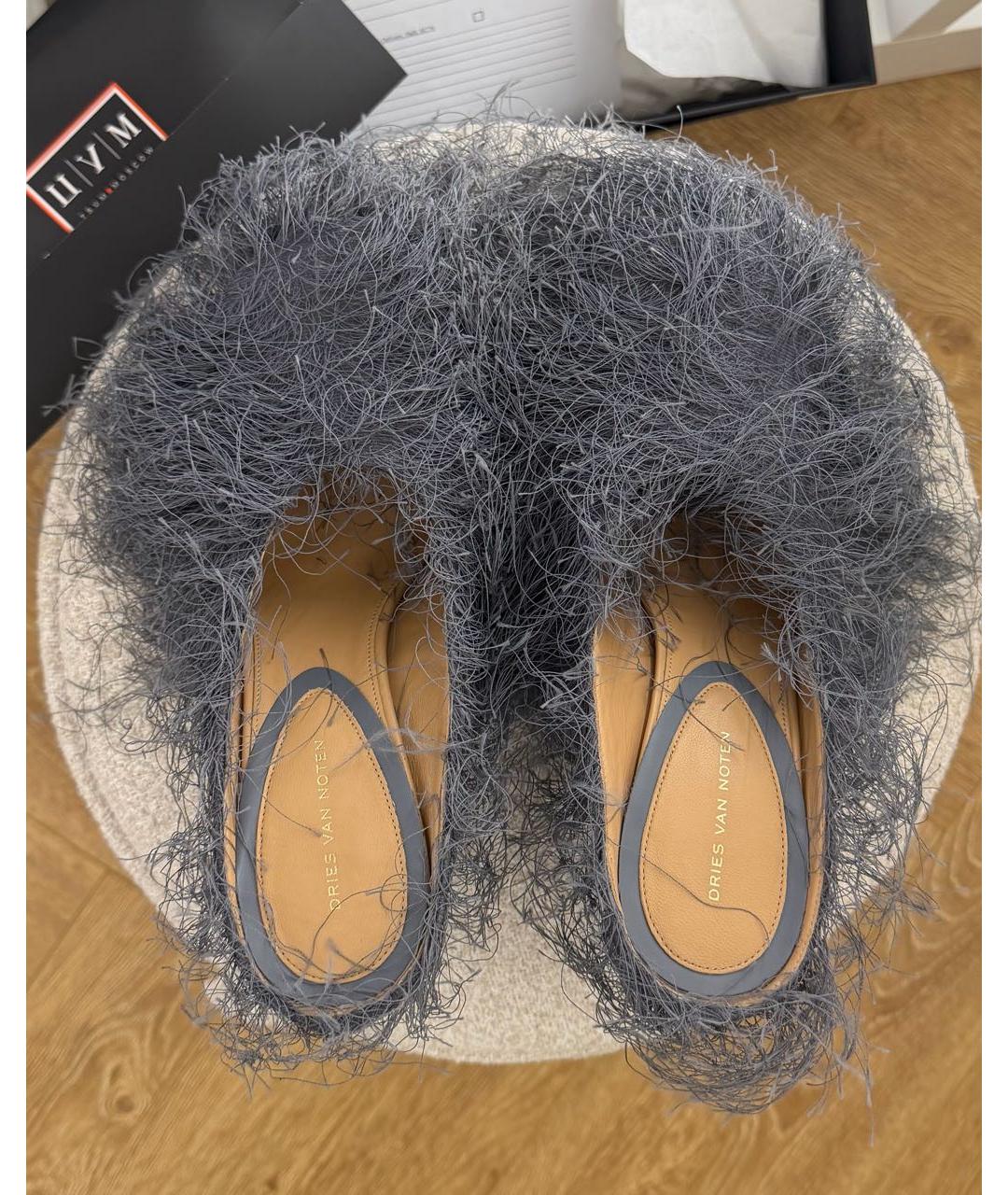 DRIES VAN NOTEN Антрацитовые кожаные мюли, фото 3