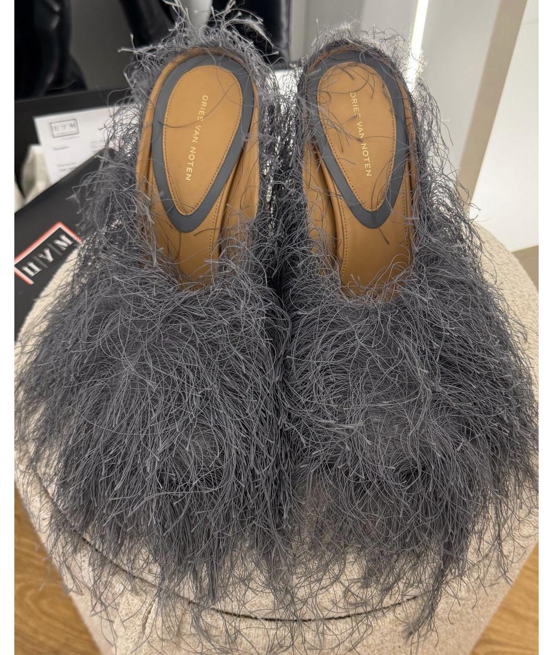 DRIES VAN NOTEN Антрацитовые кожаные мюли, фото 2