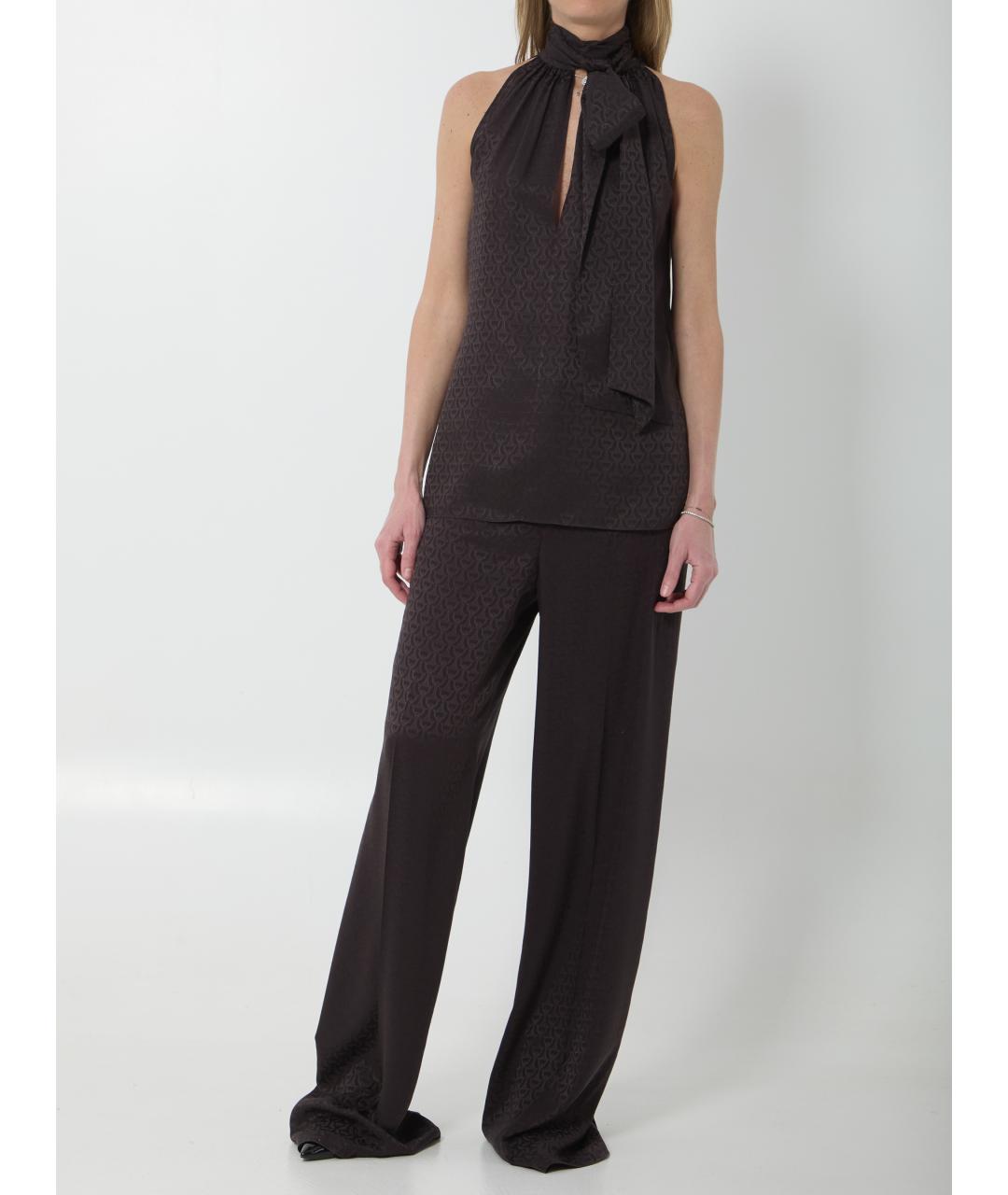 GUCCI Коричневые шелковые прямые брюки, фото 5