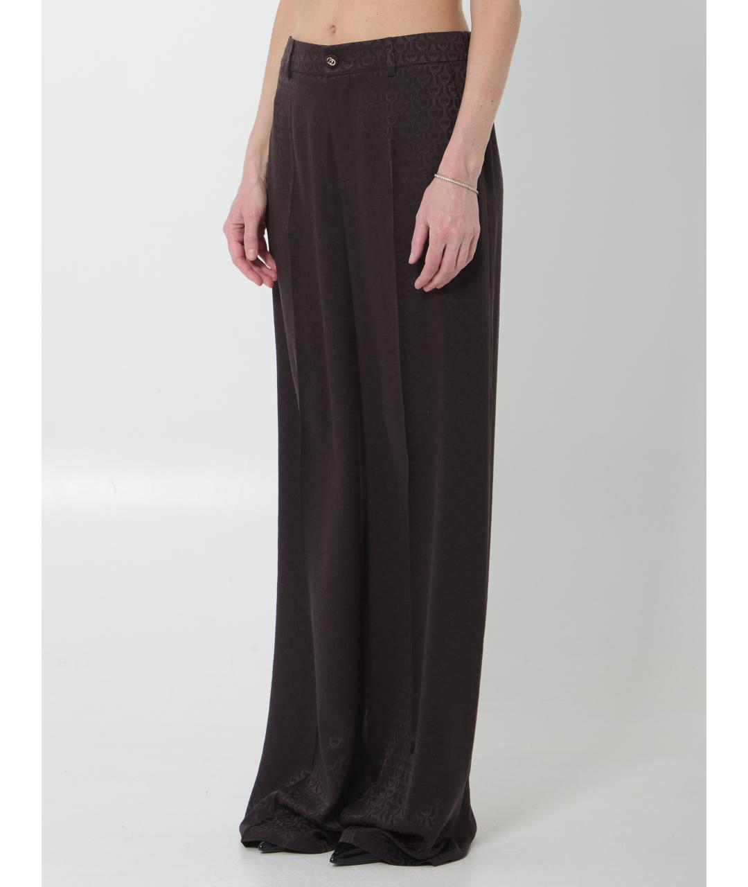 GUCCI Коричневые шелковые прямые брюки, фото 2