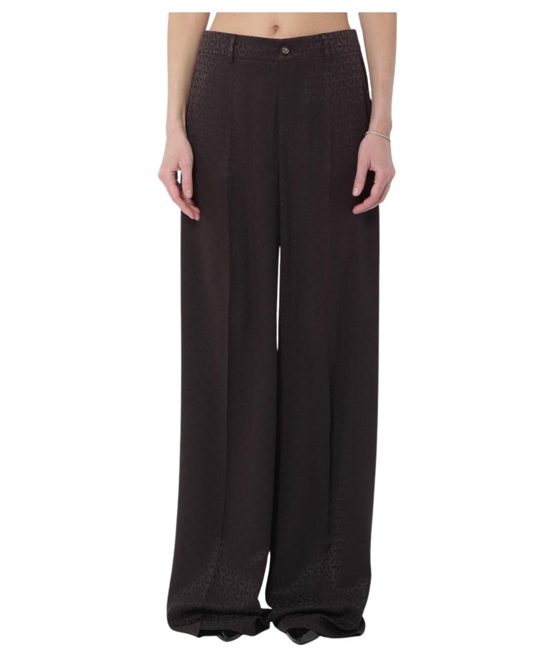 GUCCI Коричневые шелковые прямые брюки, фото 1