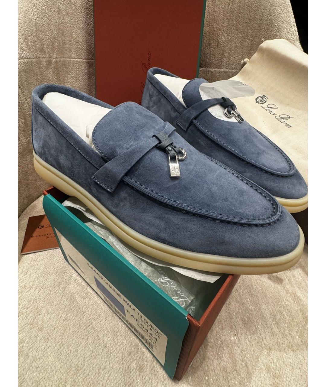 LORO PIANA Синие замшевые лоферы, фото 2