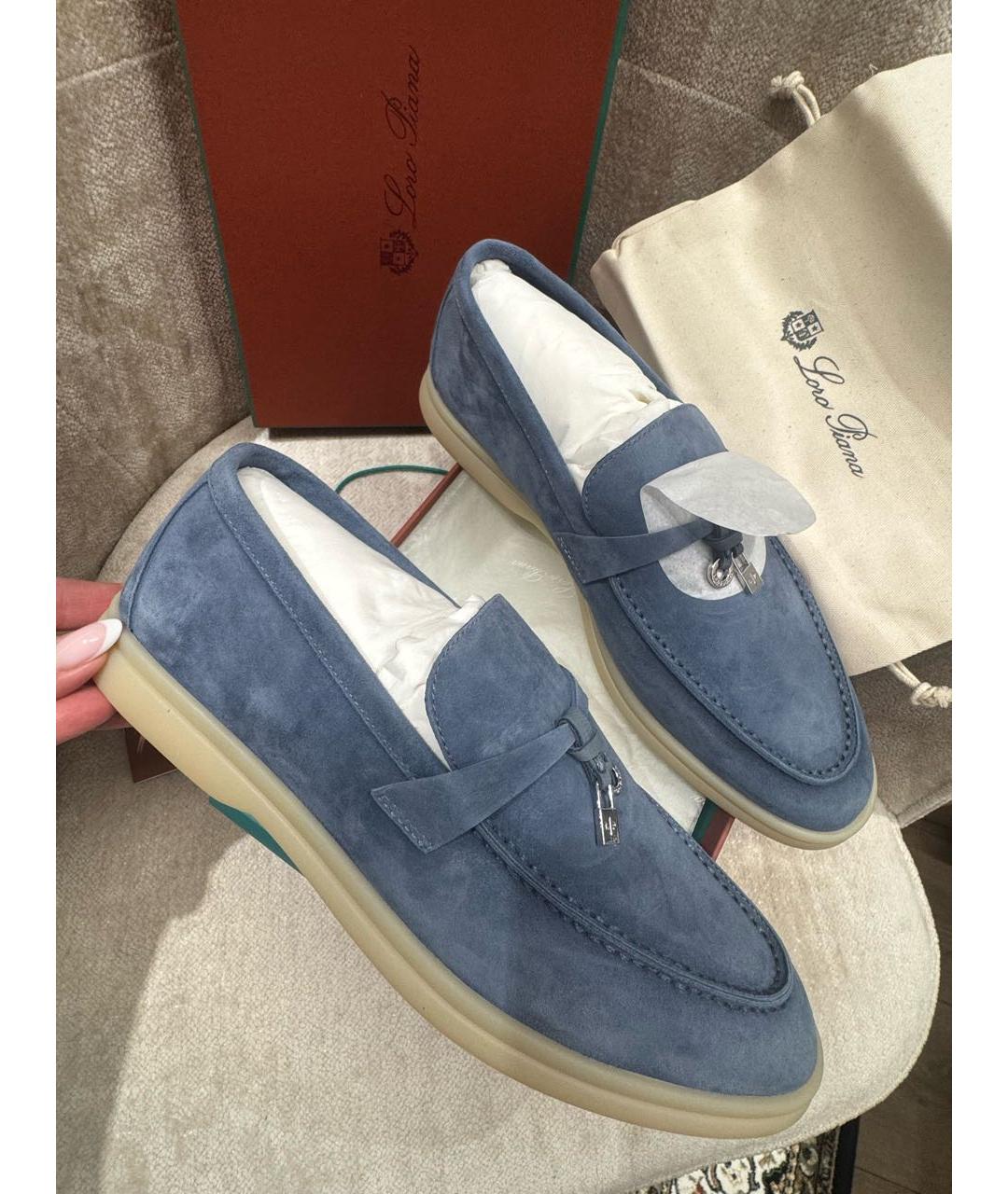 LORO PIANA Синие замшевые лоферы, фото 9