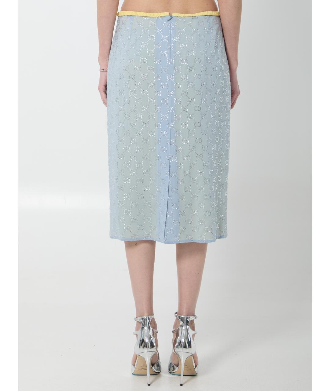 GUCCI Голубая шелковая юбка миди, фото 4
