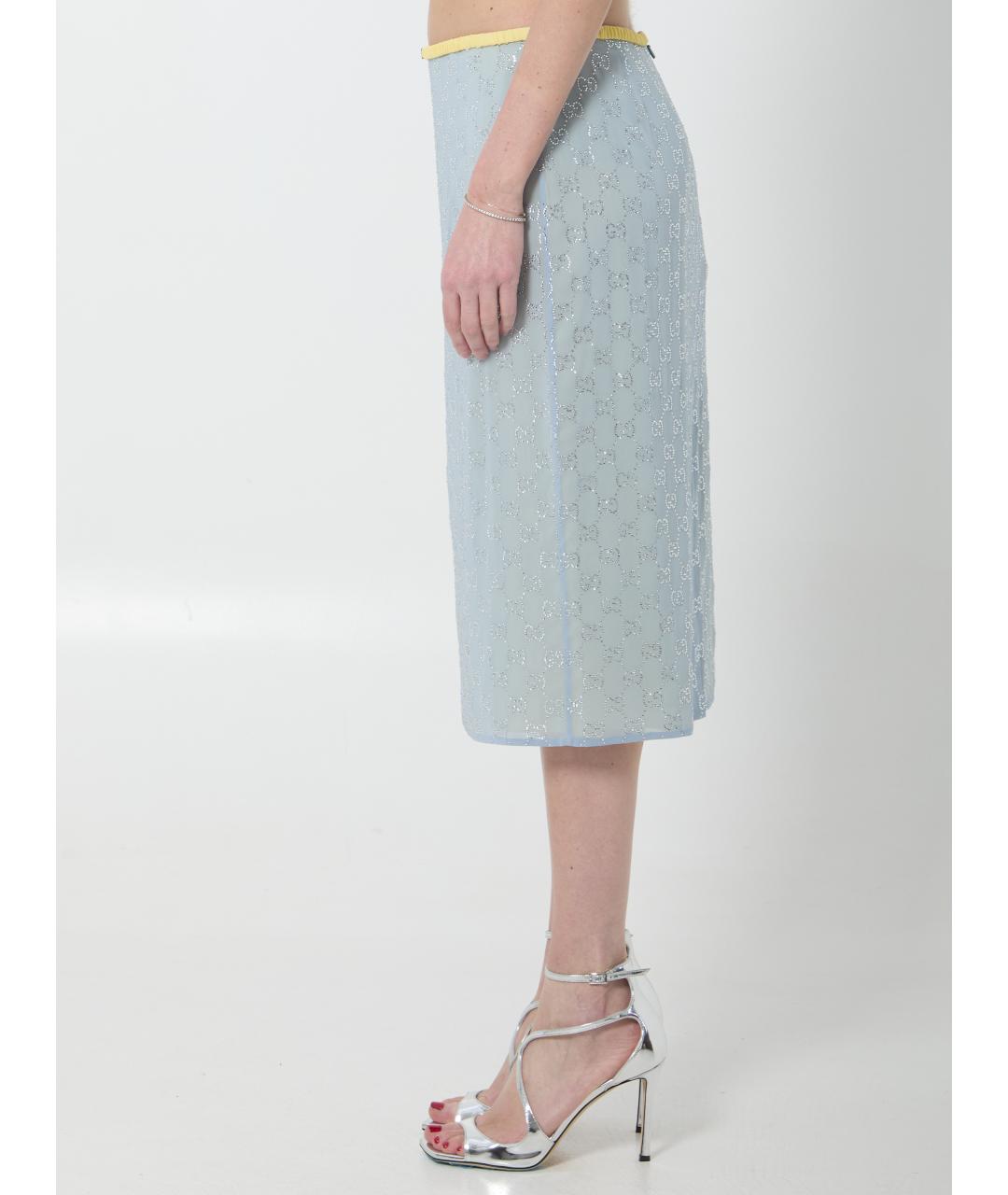 GUCCI Голубая шелковая юбка миди, фото 3
