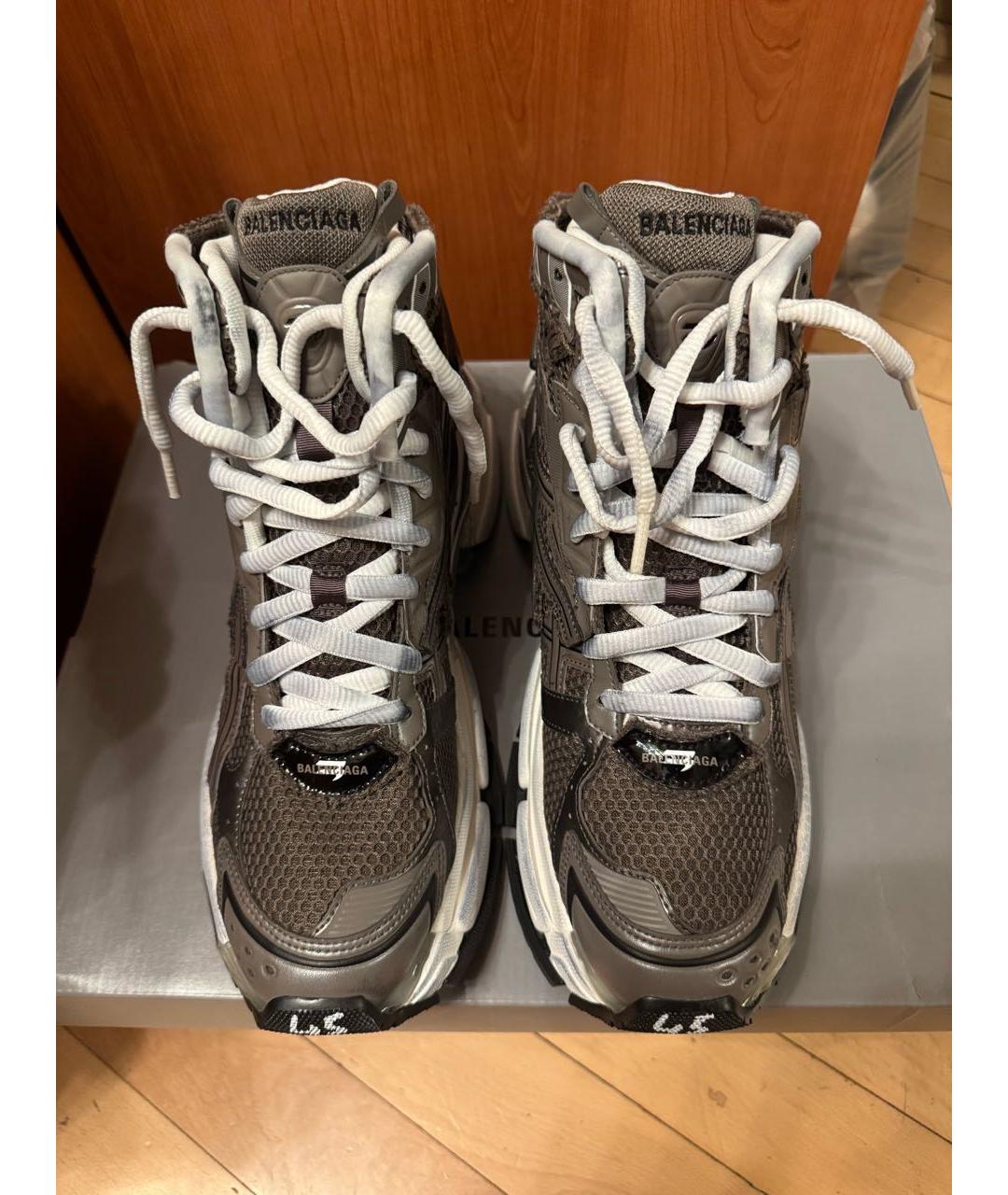 BALENCIAGA Серые текстильные высокие кроссовки / кеды, фото 2