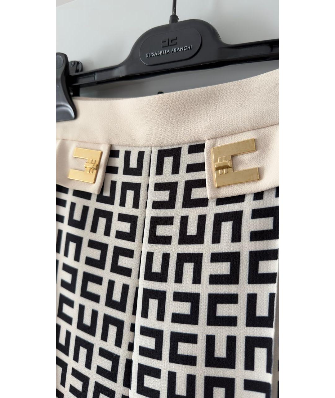 ELISABETTA FRANCHI Белые полиэстеровые брюки широкие, фото 4