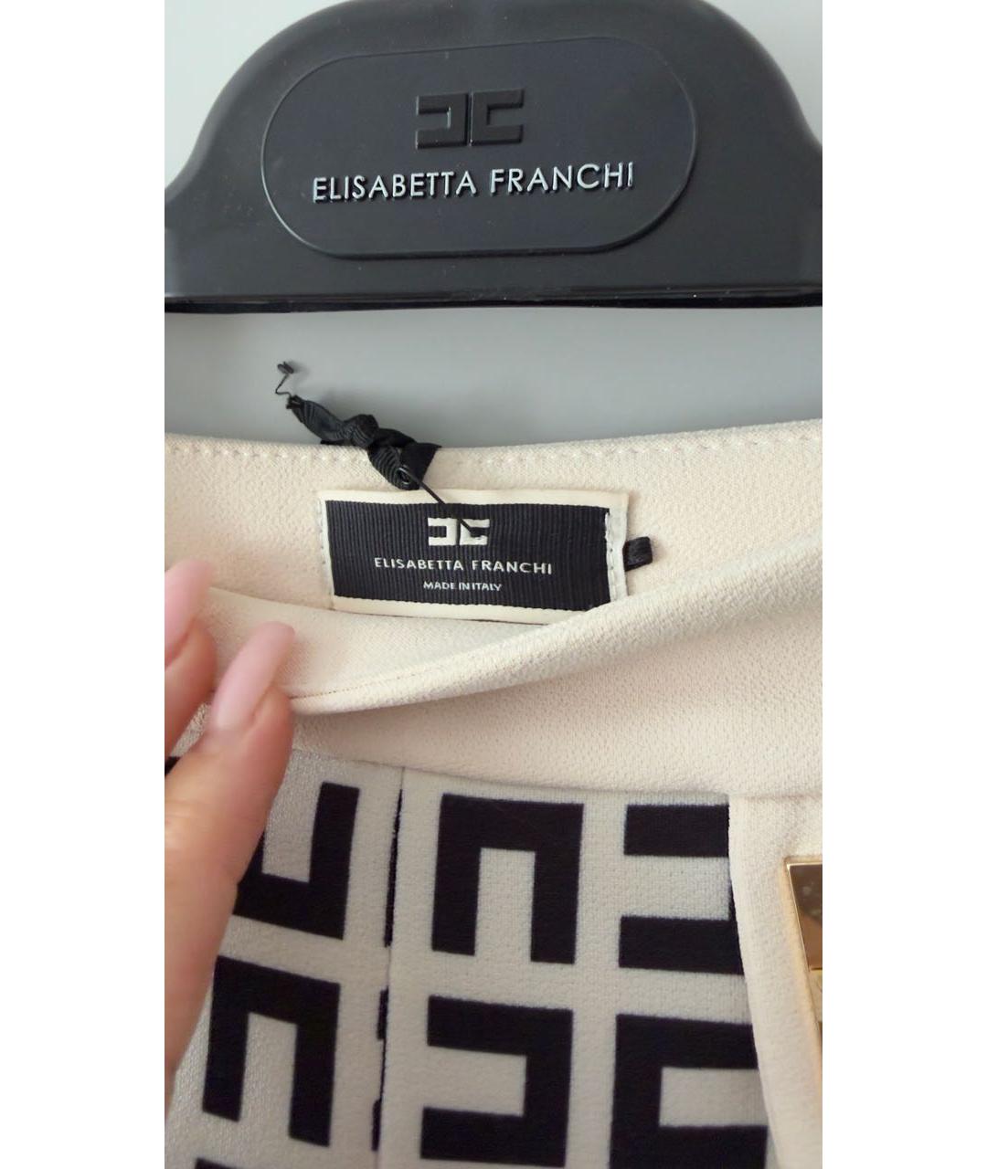 ELISABETTA FRANCHI Белые полиэстеровые брюки широкие, фото 3