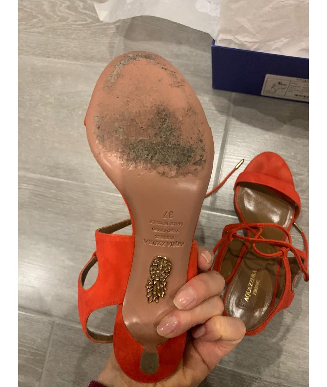 AQUAZZURA Оранжевое замшевые босоножки, фото 4