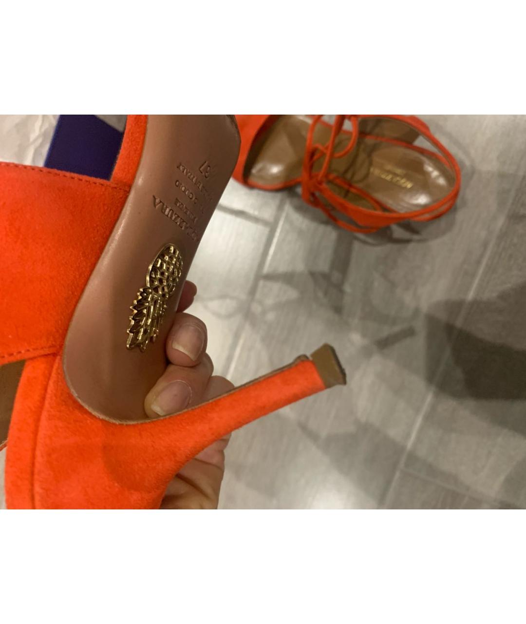 AQUAZZURA Оранжевое замшевые босоножки, фото 5