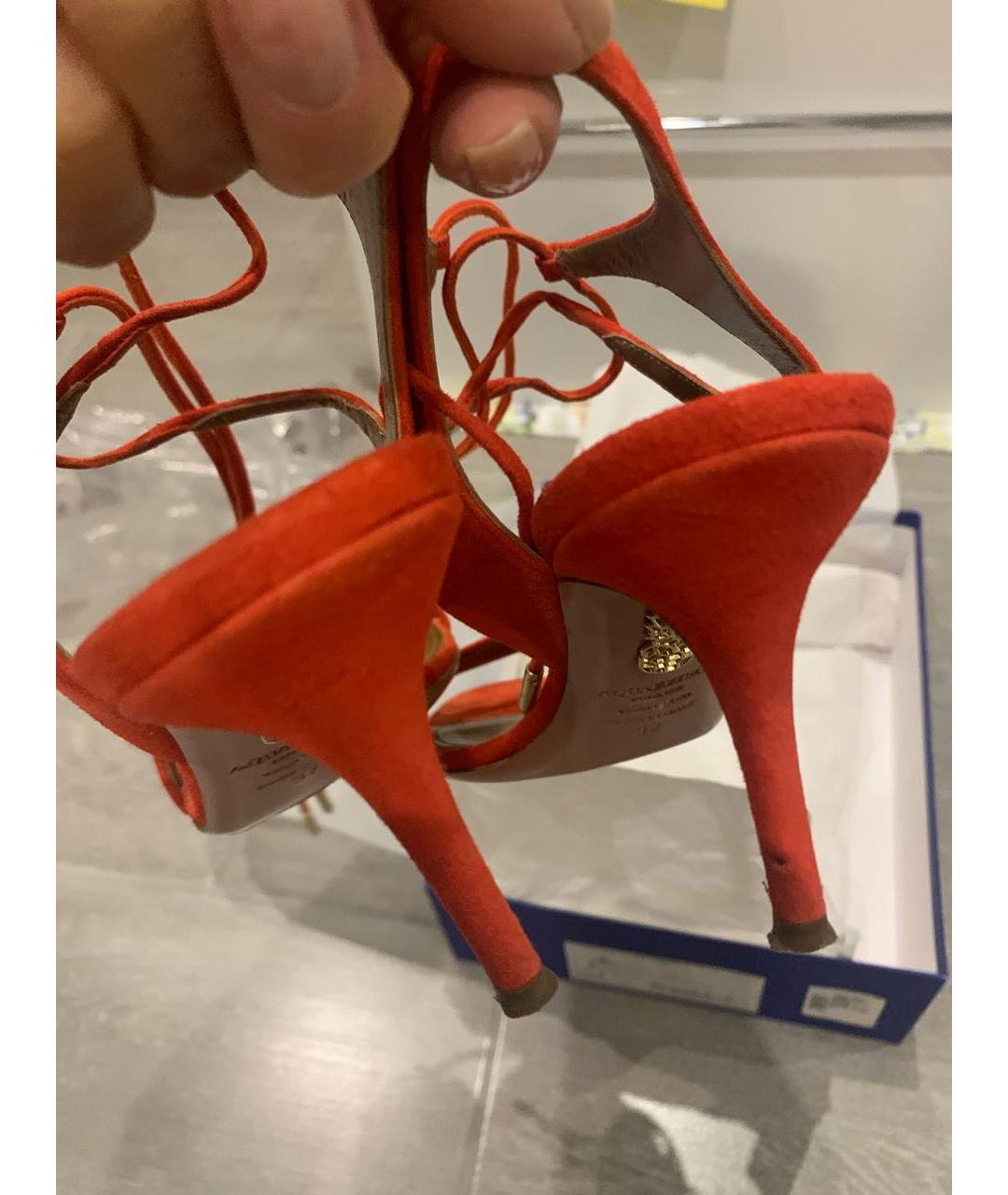 AQUAZZURA Оранжевое замшевые босоножки, фото 6