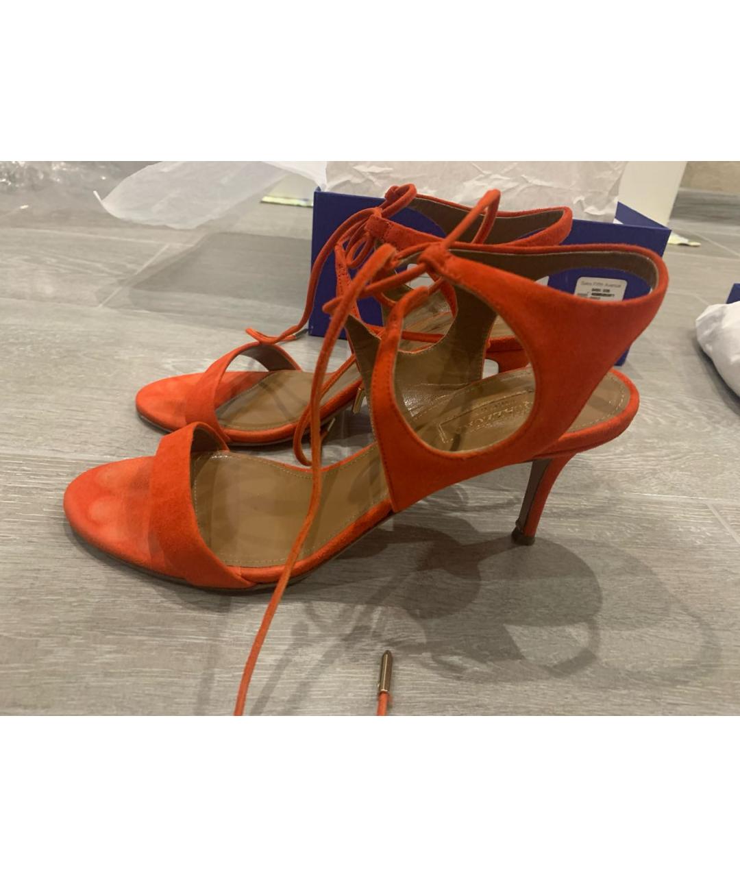 AQUAZZURA Оранжевое замшевые босоножки, фото 3